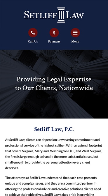 Responsive Mobile Attorney Website for Setliff Law, P.C.