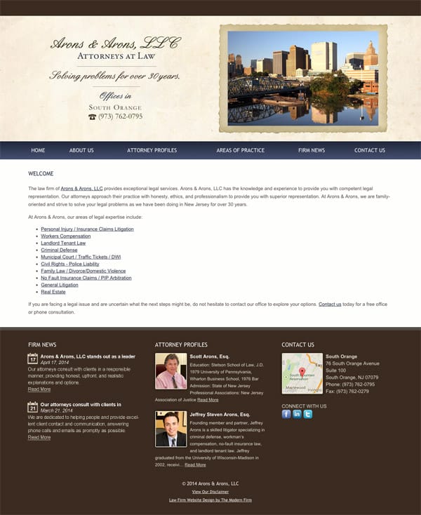 Law Firm Website Design for Arons & Arons, LLC