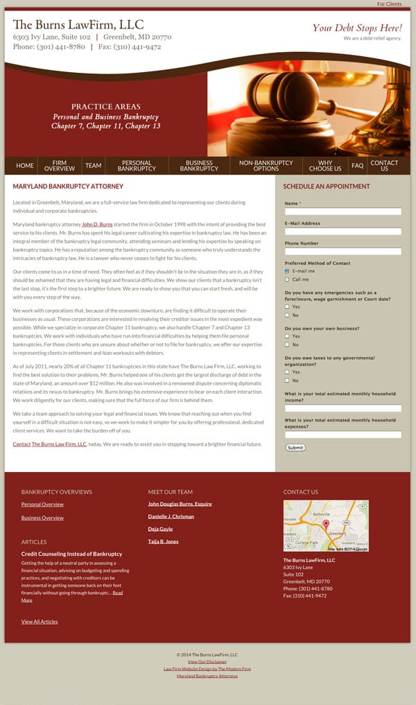 Law Firm Website for The Burns Law Firm, LLC