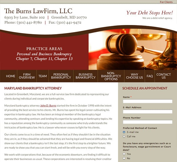 Mobile Friendly Law Firm Webiste for The Burns Law Firm, LLC