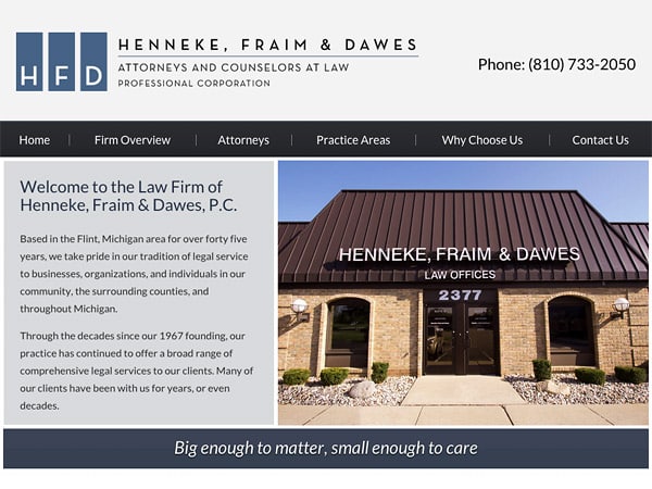 Mobile Friendly Law Firm Webiste for Henneke, Fraim & Dawes, P.C.