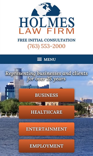 Responsive Mobile Attorney Website for Holmes Law Firm