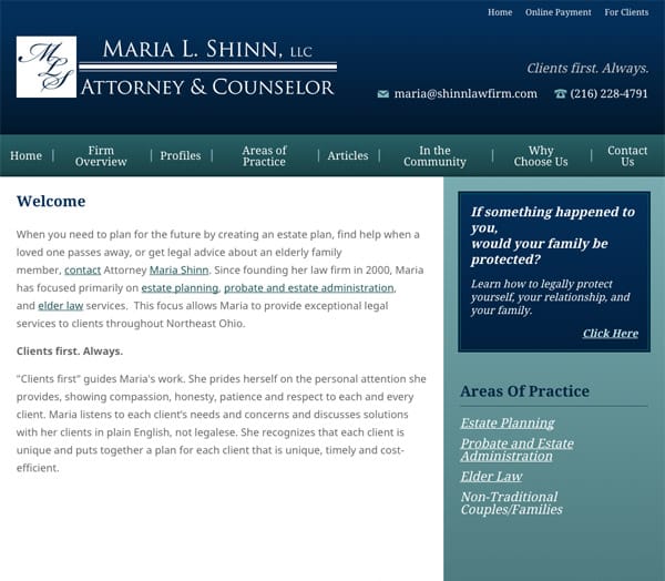 Mobile Friendly Law Firm Webiste for Maria L. Shinn, LLC