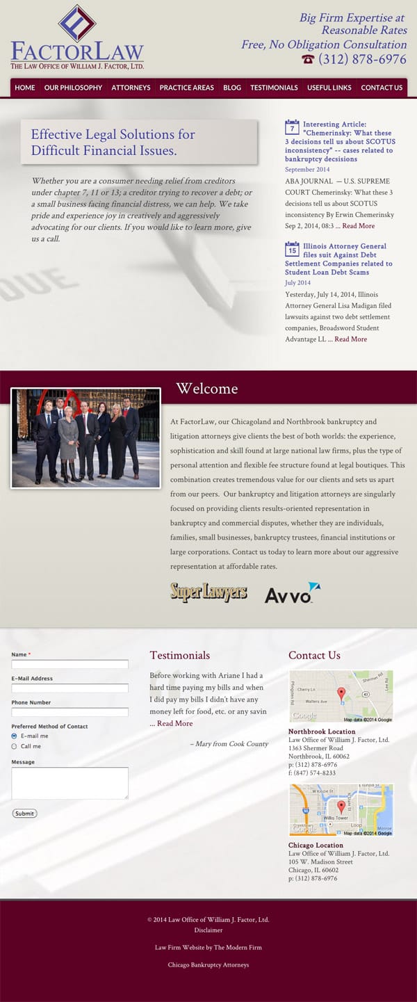Law Firm Website for Law Office of William J. Factor, Ltd.