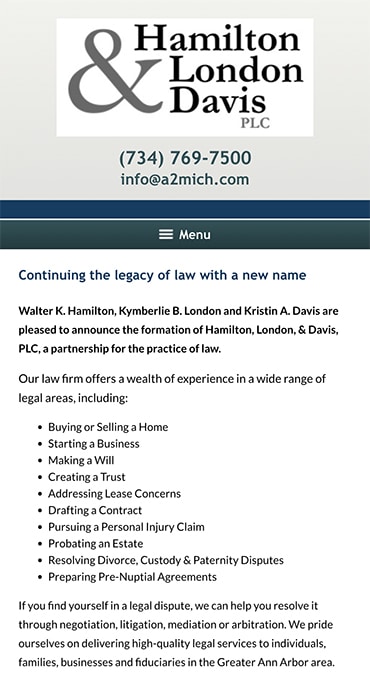 Responsive Mobile Attorney Website for Hamilton, London, & Davis, PLC