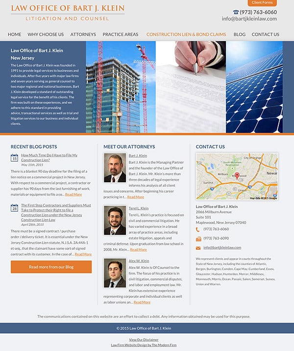 Law Firm Website for Law Office of Bart J. Klein