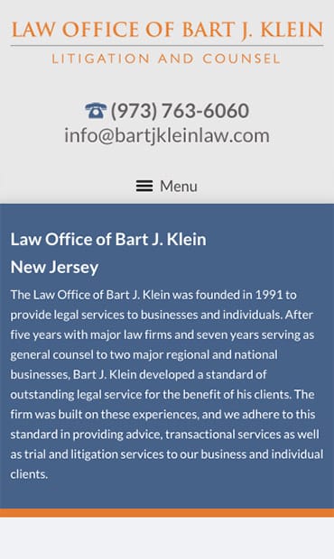 Responsive Mobile Attorney Website for Law Office of Bart J. Klein