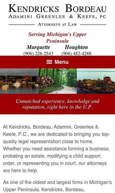Responsive Mobile Attorney Website for Kendricks, Bordeau, Adamini, Greenlee & Keefe, P.C.