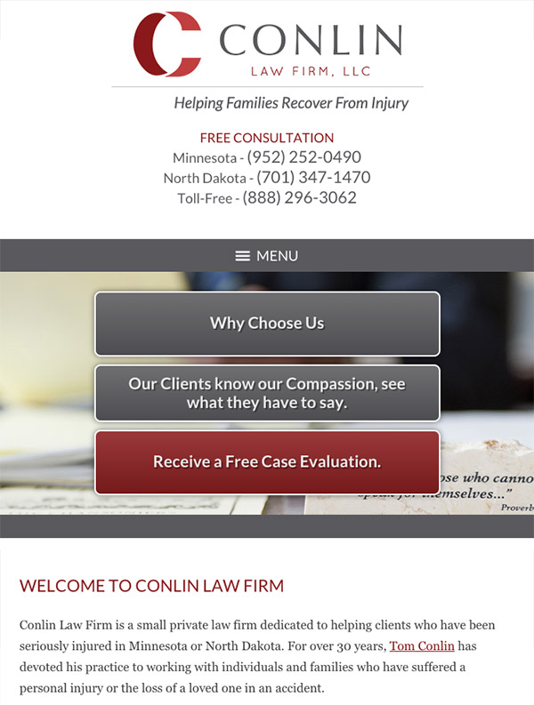 Mobile Friendly Law Firm Webiste for Conlin Law Firm, LLC