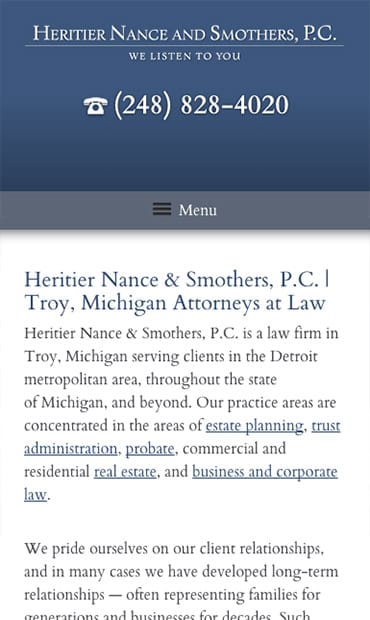Responsive Mobile Attorney Website for Heritier Nance and Smothers, P.C.
