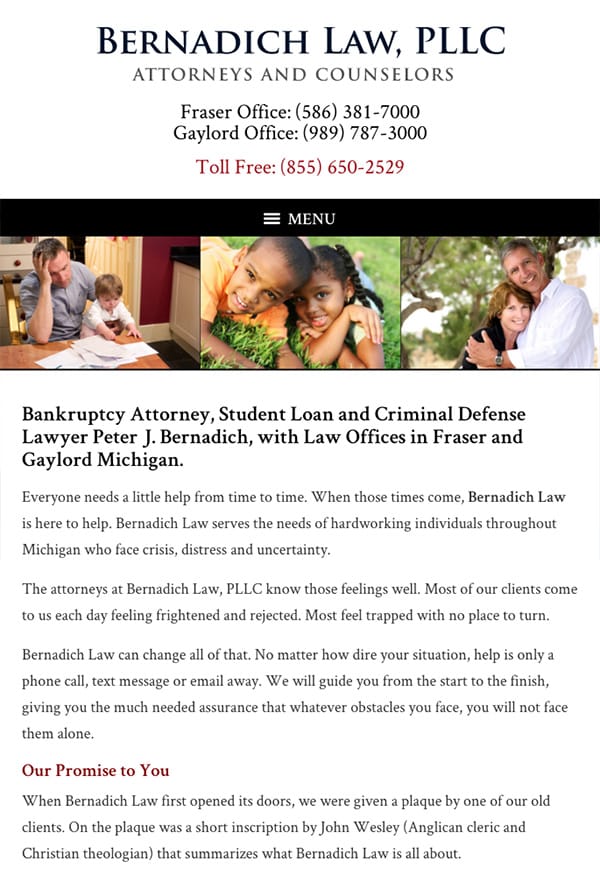 Mobile Friendly Law Firm Webiste for Bernadich Law, PLLC