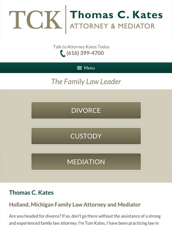 Mobile Friendly Law Firm Webiste for Thomas C. Kates, Attorney & Mediator