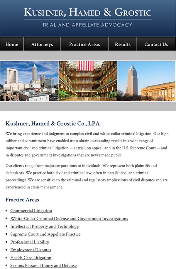 Mobile Friendly Law Firm Webiste for Kushner, Hamed & Grostic Co., LPA 
