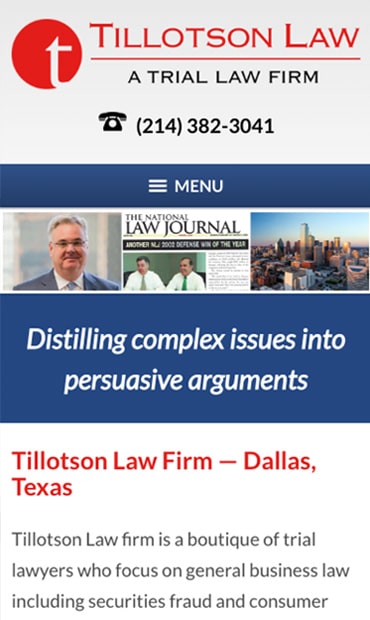 Responsive Mobile Attorney Website for Tillotson Law Firm
