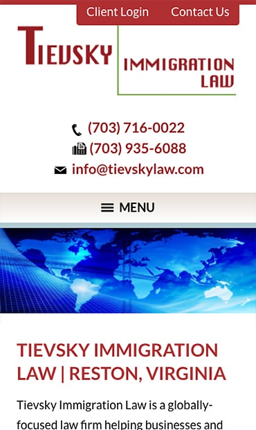 Responsive Mobile Attorney Website for Tievsky Immigration Law