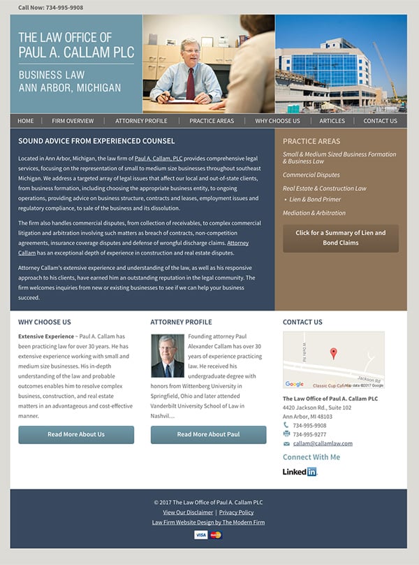 Law Firm Website for The Law Office of Paul A. Callam PLC