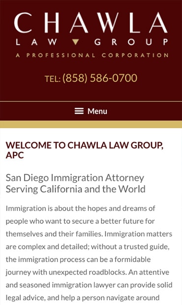 Responsive Mobile Attorney Website for Chawla Law Group