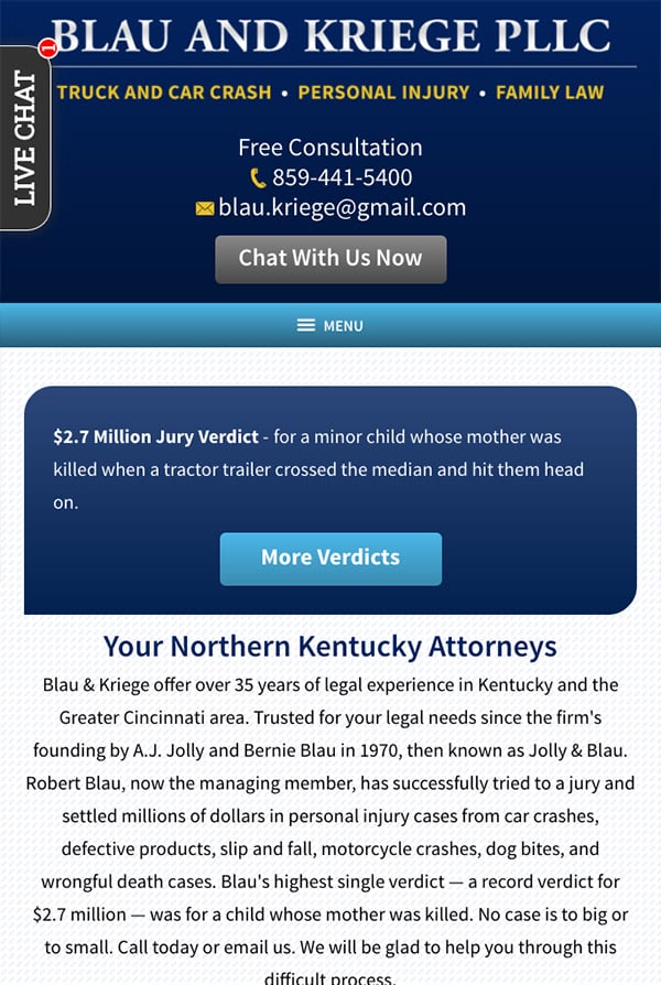 Mobile Friendly Law Firm Webiste for Blau & Kriege PLLC
