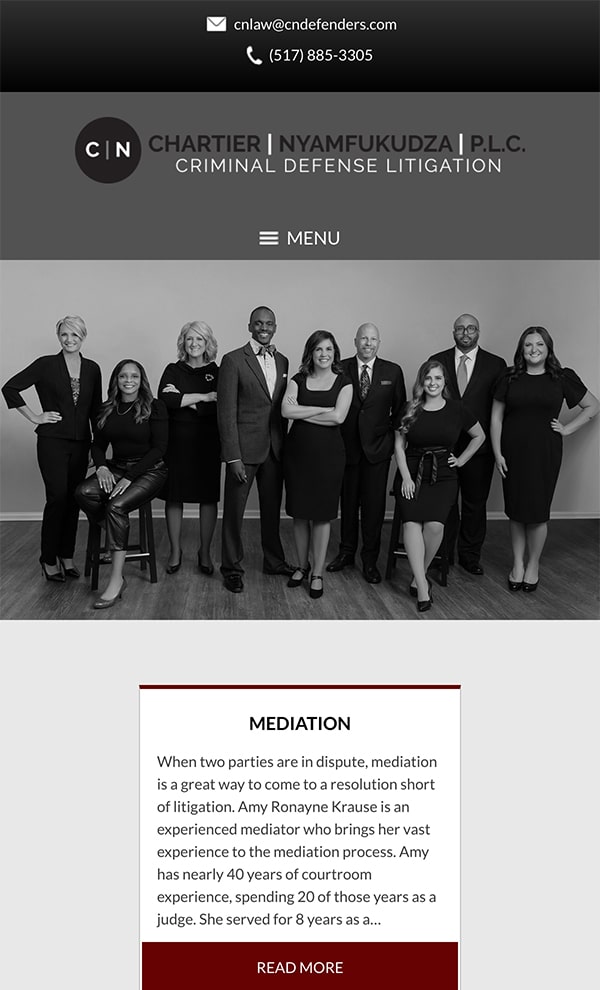 Mobile Friendly Law Firm Webiste for Chartier & Nyamfukudza, P.L.C.
