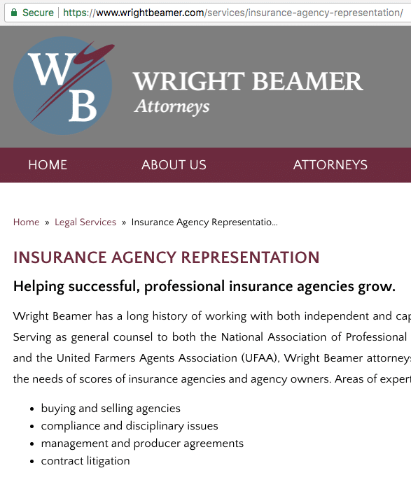 WrightBeamer Insurance Agents webpage