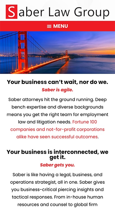 Responsive Mobile Attorney Website for Saber Law Group