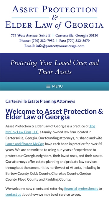 Responsive Mobile Attorney Website for Asset Protection & Elder Law of Georgia