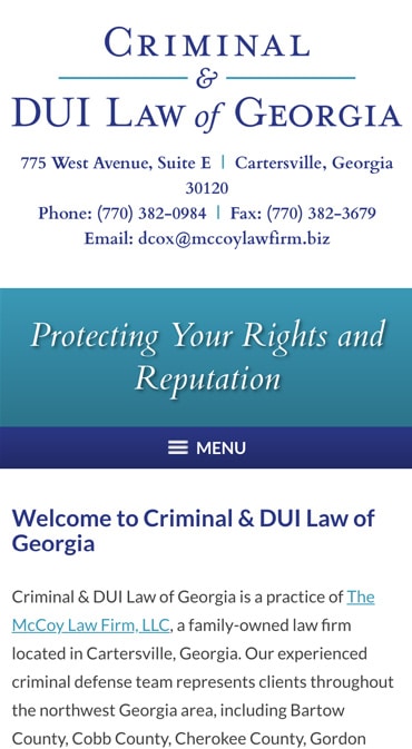 Responsive Mobile Attorney Website for Criminal & DUI Law of Georgia