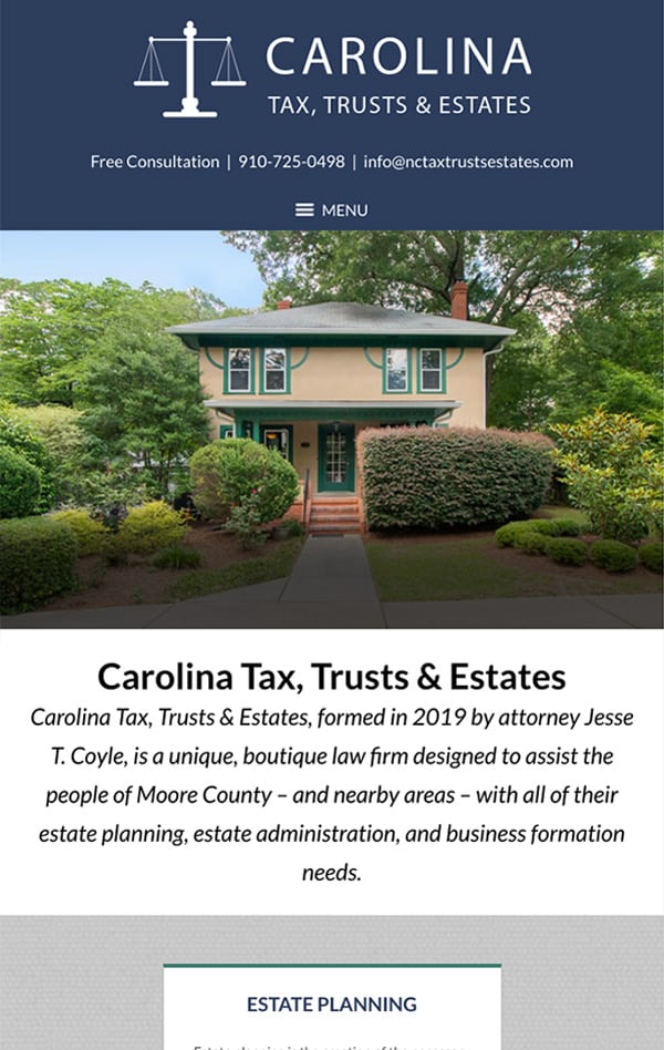 Mobile Friendly Law Firm Webiste for Carolina Tax, Trusts & Estates
