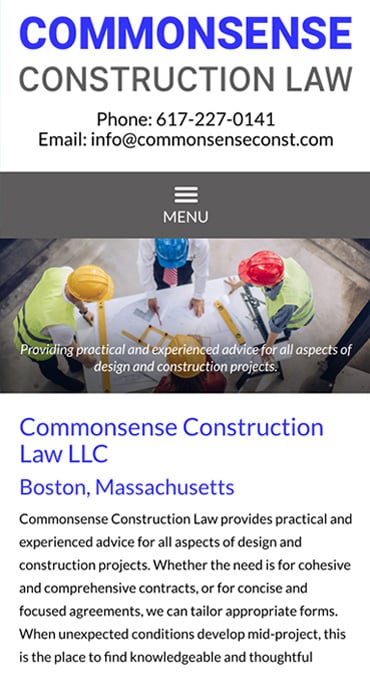 Responsive Mobile Attorney Website for Commonsense Construction Law