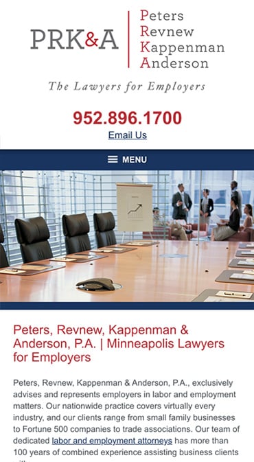 Responsive Mobile Attorney Website for Peters, Revnew, Kappenman & Anderson, P.A.