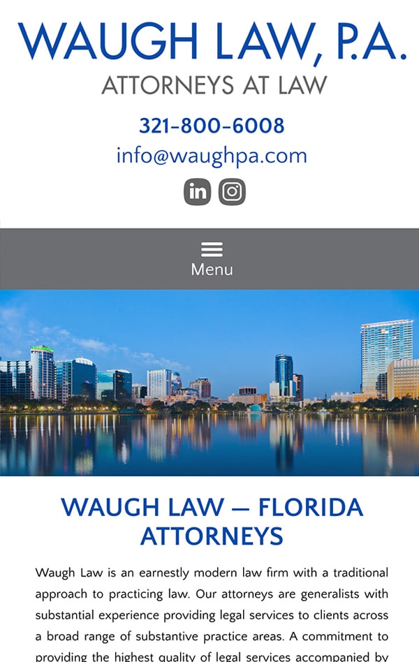 Mobile Friendly Law Firm Webiste for Waugh Law PA
