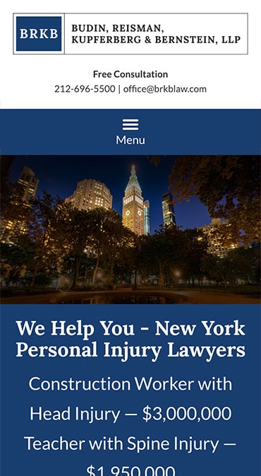 Responsive Mobile Attorney Website for Budin, Reisman, Kupferberg & Bernstein, LLP