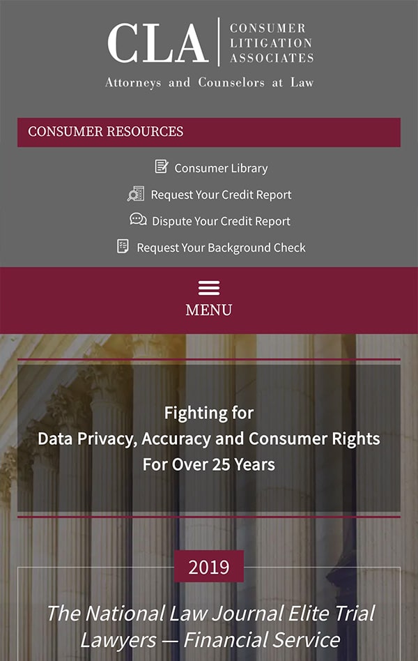 Mobile Friendly Law Firm Webiste for Consumer Litigation Associates