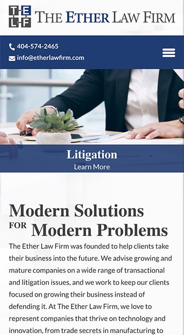 Responsive Mobile Attorney Website for The Ether Law Firm, LLC