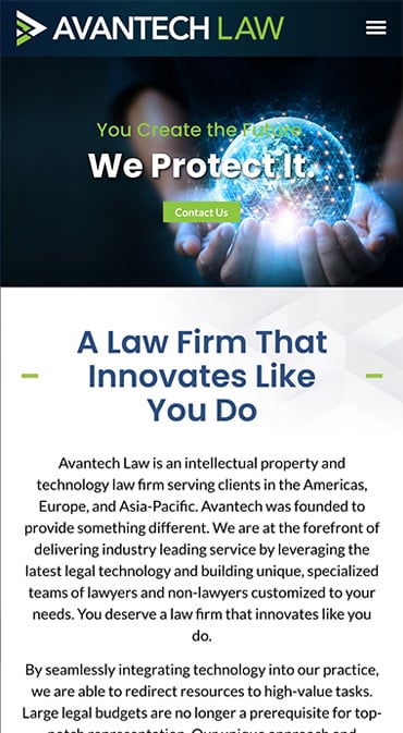 Responsive Mobile Attorney Website for Avantech Law, LLC