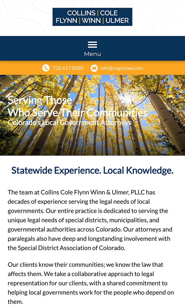 Mobile Friendly Law Firm Webiste for Collins Cole Flynn Winn & Ulmer, PLLC