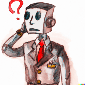 DALL·E 2023-02-28 20.07.32 - a watercolor sketch of robot lawyer looking confused