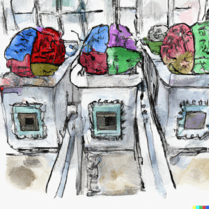 DALL·E 2023-02-28 20.41.32 - a watercolor sketch of computer brains in silos