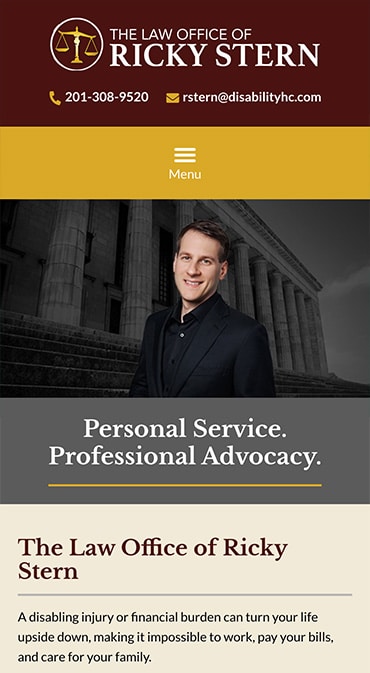 Responsive Mobile Attorney Website for The Law Office of Ricky Stern LLC 