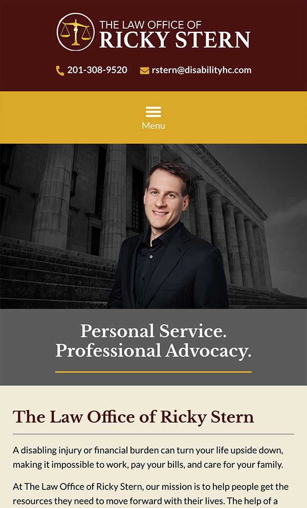 Mobile Friendly Law Firm Webiste for The Law Office of Ricky Stern LLC 