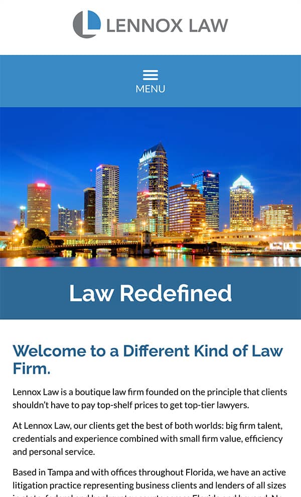 Mobile Friendly Law Firm Webiste for Lennox Law, P.A.